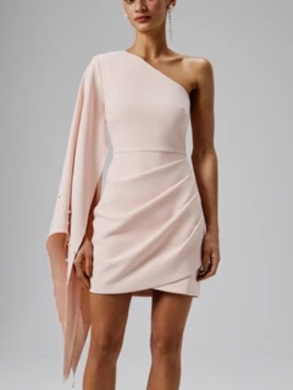 Lavish Alice Pale Pink One-Shoulder Draped Mini Dress
